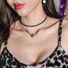 String Choker Layered Chain Necklace Black - One Size