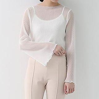 Set: Long-sleeve See Through Top + Camisole