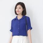 Long-sleeved Loose-fit Chiffon Sheath Blouse