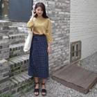 3/4-sleeve Plaid Mock Two-piece Long Dress