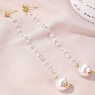 Rhinestone Faux Pearl Dangle Earring 1 Pair - 01kc-11062 - Gold - One Size