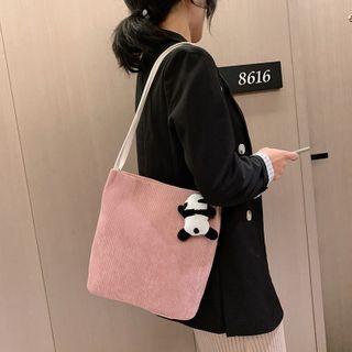 Panda Brooch Corduroy Tote Bag