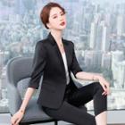 3/4-sleeve Plain Blazer / Dress Pants