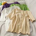 Button-down Short-sleeve Light Knit Top