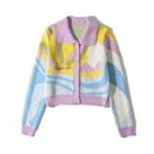 Color Block Letter Embroidered Collared Cardigan Purple - One Size