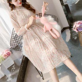 Bell-sleeve Floral Midi Chiffon Dress