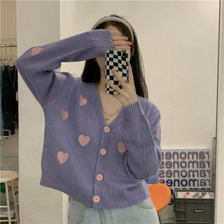 Heart Embroidery Cardigan Purple - One Size