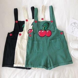 Cherry Embroidered Roll-up Strap Shorts