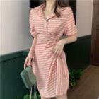 Striped Short-sleeve Dress As Shown In Figure - One Size