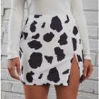 Cow Print Slit Mini Pencil Skirt