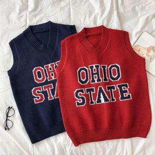 V-neck Lettering Sleeveless Knit Vest