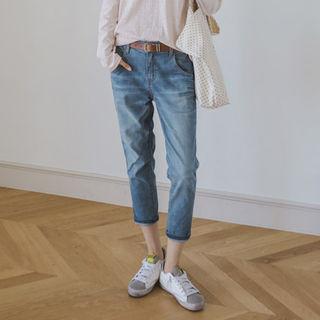 Washed Tapered Cropped Jeans