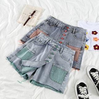 Paneled Washed Denim Skort