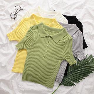 Short-sleeve Half Button Knit Top