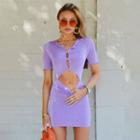 Short Sleeve Ruffled Cut-out Mini Bodycon Dress