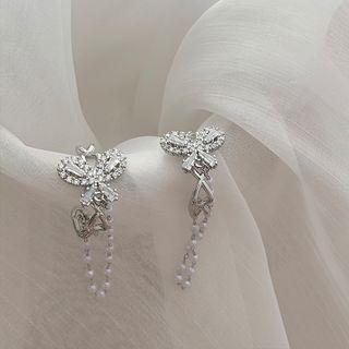 Faux Pearl Tassel Butterfly Drop Earring Silver - One Size