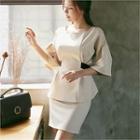 Elbow-sleeve Ribbon-accent Blouse