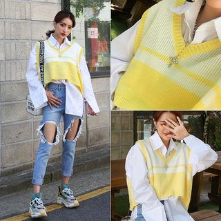 V-neck Color-block Knit Vest