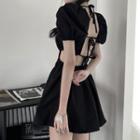 Puff-sleeve Open-back Mini A-line Dress