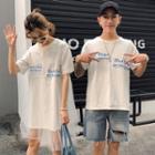 Couple Matching Lettering Short-sleeve T-shirt/ Mesh Overlay T-shirt Dress