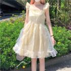 Ruffle Trim Mesh Mini A-line Dress / Lace Cardigan