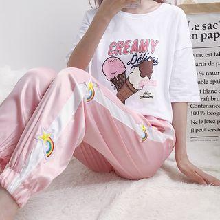 Ice-cream Print Short-sleeve T-shirt / Sweatpants