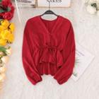 Lantern-sleeve Chiffon Blouse Red - One Size