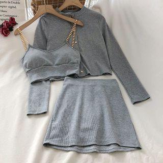 Set: Chain Strap Bralette + Jacket + Mini A-line Skirt