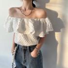 Short-sleeve Ruffle Trim Off-shoulder Top White - One Size