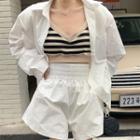 Plain Shirt / Striped Cropped Camisole Top / Shorts