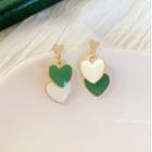 Heart Drop Earring 1 Pr - Green & White - One Size