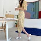 Puff-sleeve Floral Print Dress Yellow - One Size