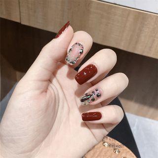 Embellished / Plain Faux Nail Tips 635 - Drop - Black & Wine Red - One Size