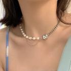 Heart Pendant Faux Pearl Stainless Steel Choker 1 Pc - Silver - One Size