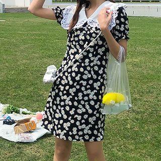 Lace-trim Collar Floral Print Dress