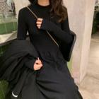 Plain Knitted Long Dress Black - One Size
