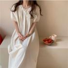 Short-sleeve Ruffle Trim Sleep Dress White - One Size