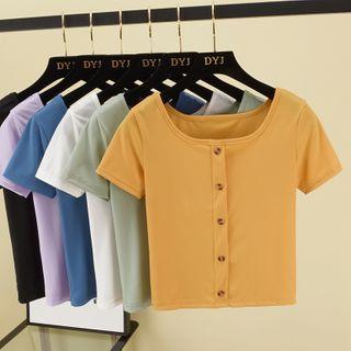 Short-sleeve Button-up Crop Top