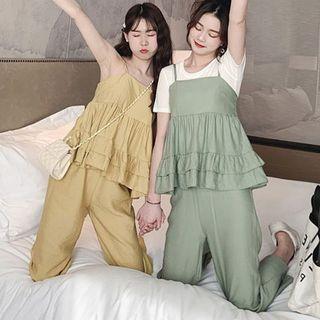 Set: Ruffle Hem Camisole Top + Wide-leg Pants