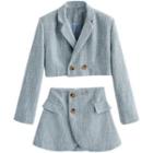 Set: Plaid Cropped Blazer + Front-slit Mini A-line Skirt
