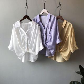 Plain Short-sleeve Twist Blouse