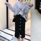 Plain Sweater / Midi Buttoned Knit Skirt