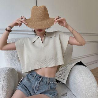 Plain Oversize Knit Cropped Tank Top As Shown In Figure - One Size