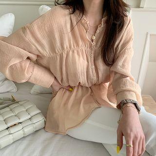 Buttoned Sheer Peplum Blouse