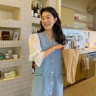 Buttoned Denim Long Vest Dress
