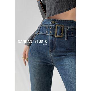 High-waist Boot-cut Jeans With Belt