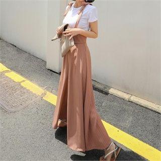 Set: Stripe Wide-leg Jumper Pants + T-shirt