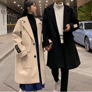 Lettering Embroidered Button Coat