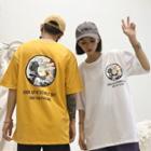 Couple Matching Elbow-sleeve Lettering Printed T-shirt