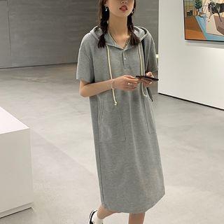 Short-sleeve Drawstring Hoodie Dress